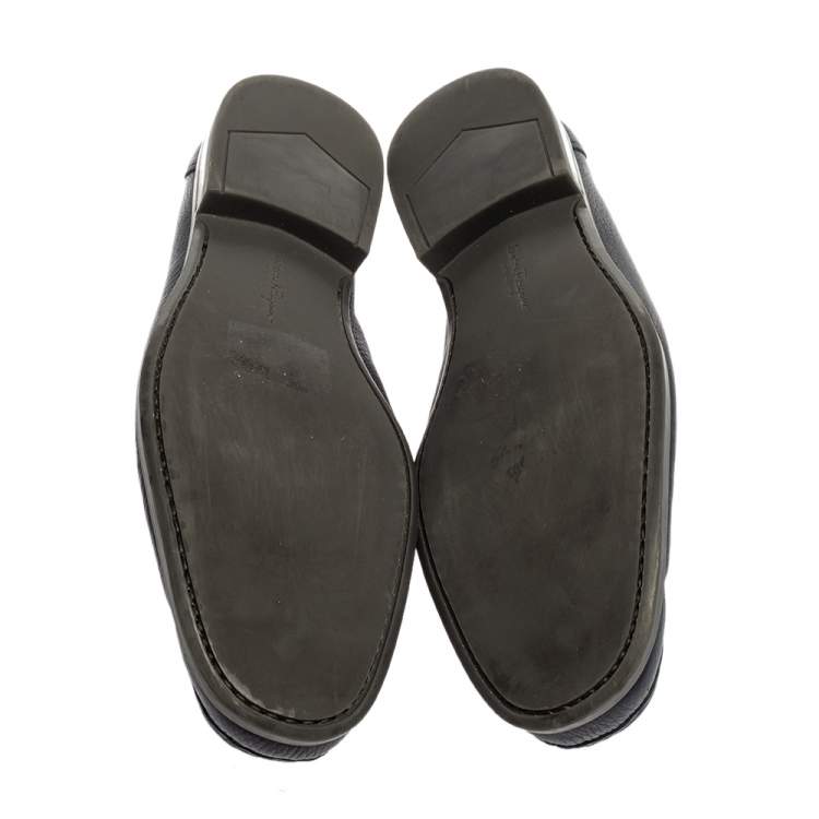 مملوكة مسبقًا Salvatore Ferragamo Blue Leather Parigi Gancini Driver Loafers Size 43.5