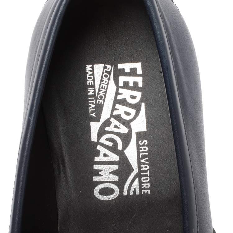 Pre Owned Salvatore Ferragamo Blue Leather Horsebit Loafers Size 41.5