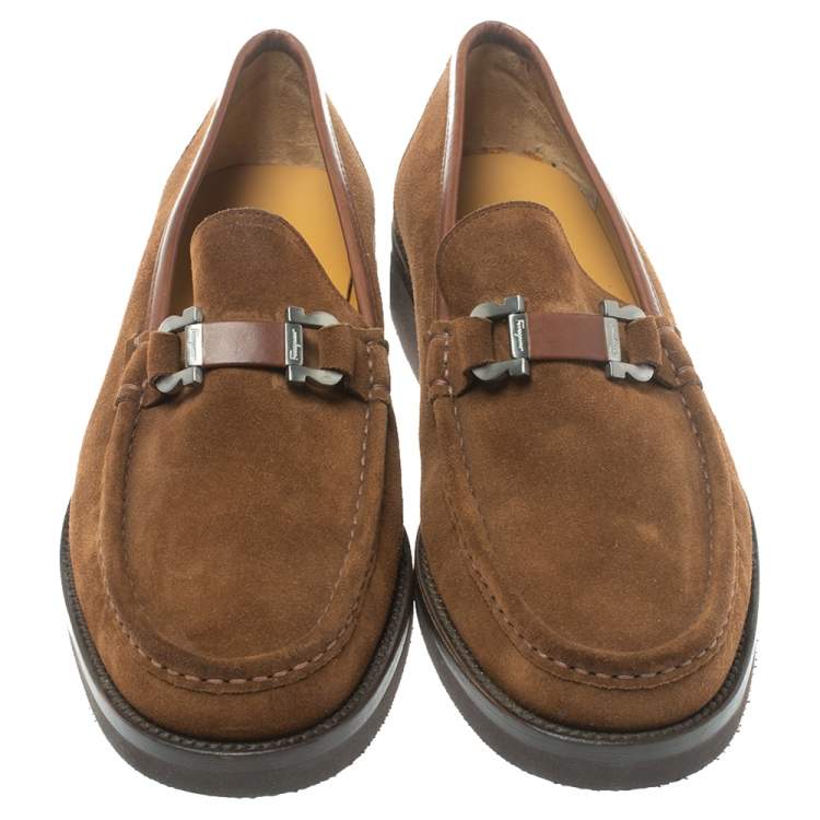 Pre Owned Salvatore Ferragamo Brown Suede Horsebit Loafers Size 43.5