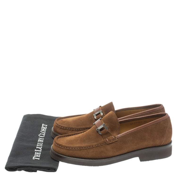 Pre Owned Salvatore Ferragamo Brown Suede Horsebit Loafers Size 43.5