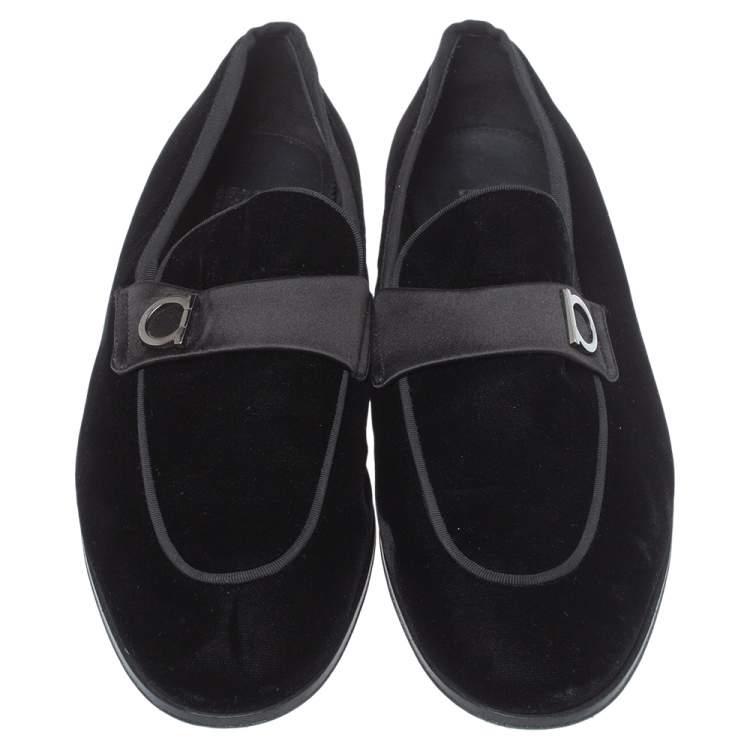Pre Owned Salvatore Ferragamo Black Velvet Andrea Loafers Size 42