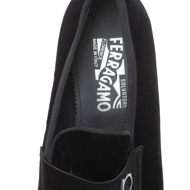Pre Owned Salvatore Ferragamo Black Velvet Andrea Loafers Size 42