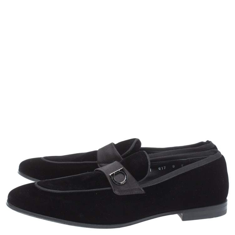 Pre Owned Salvatore Ferragamo Black Velvet Andrea Loafers Size 42
