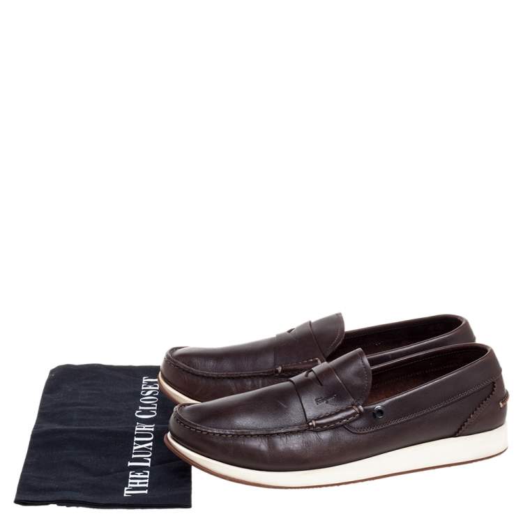 مملوكة مسبقًا Salvatore Ferragamo Dark Brown Leather Penny Slip On Loafers Size 43