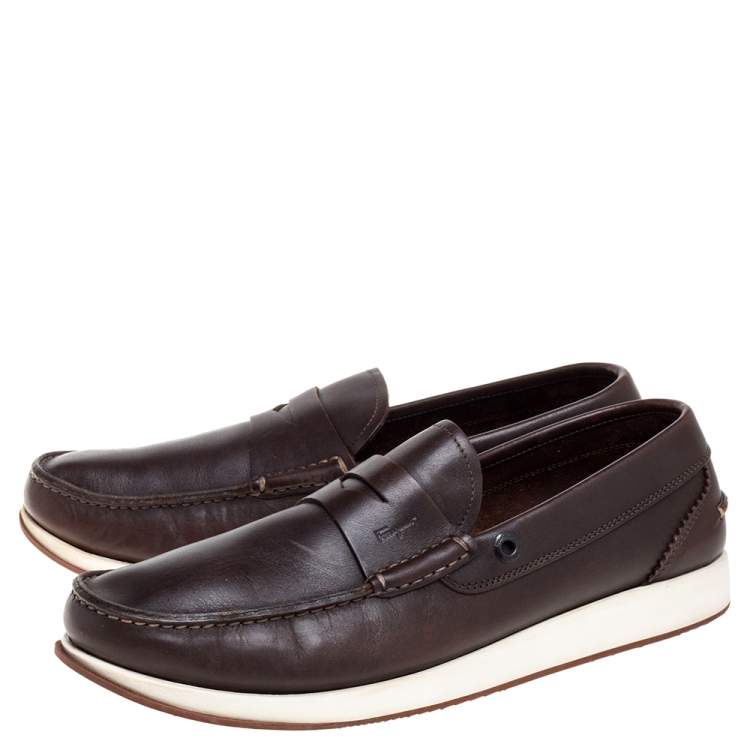 مملوكة مسبقًا Salvatore Ferragamo Dark Brown Leather Penny Slip On Loafers Size 43