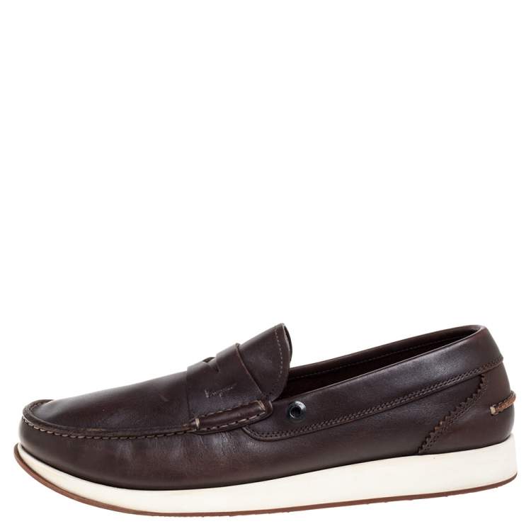 مملوكة مسبقًا Salvatore Ferragamo Dark Brown Leather Penny Slip On Loafers Size 43