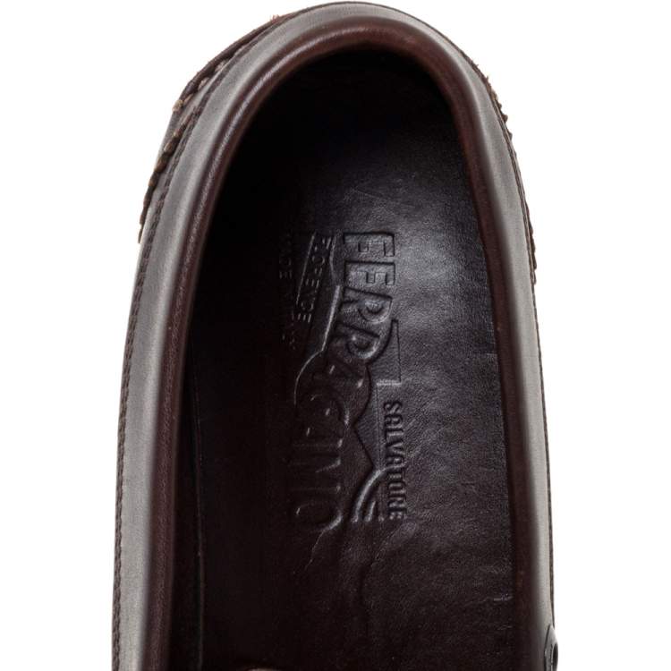 مملوكة مسبقًا Salvatore Ferragamo Dark Brown Leather Penny Slip On Loafers Size 43