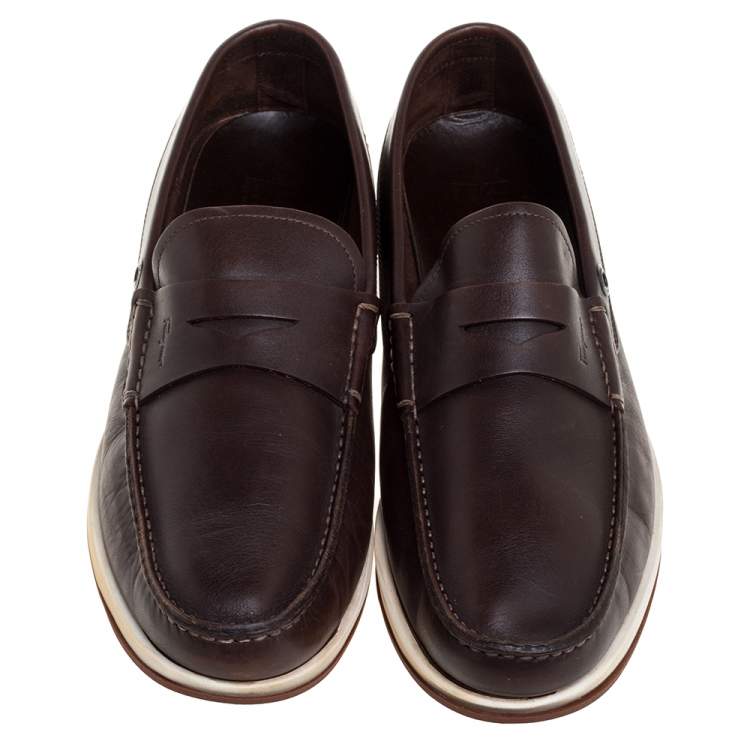 مملوكة مسبقًا Salvatore Ferragamo Dark Brown Leather Penny Slip On Loafers Size 43