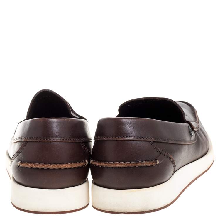 مملوكة مسبقًا Salvatore Ferragamo Dark Brown Leather Penny Slip On Loafers Size 43