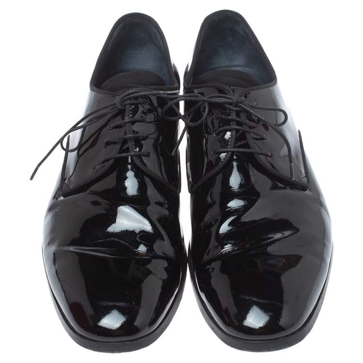 Pre Owned Salvatore Ferragamo Black Patent Leather Dimo Lace Oxford Size 43