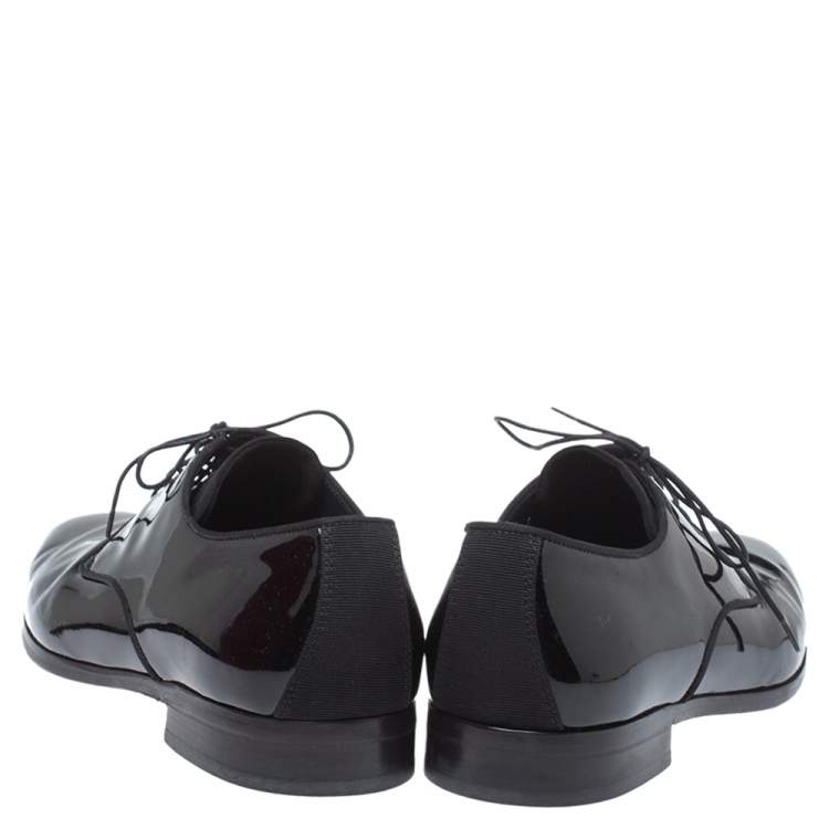 Pre Owned Salvatore Ferragamo Black Patent Leather Dimo Lace Oxford Size 43