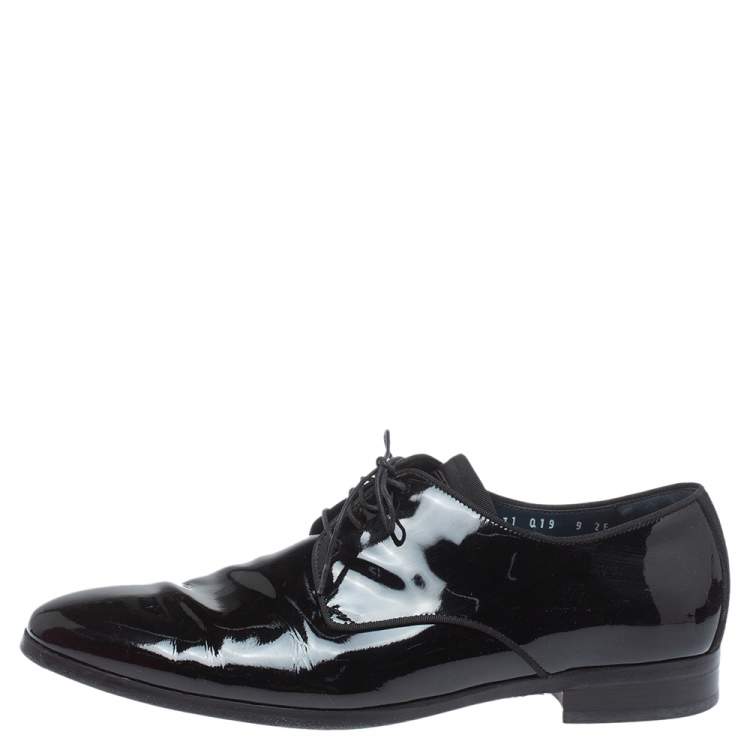 Pre Owned Salvatore Ferragamo Black Patent Leather Dimo Lace Oxford Size 43