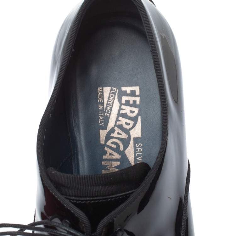 Pre Owned Salvatore Ferragamo Black Patent Leather Dimo Lace Oxford Size 43