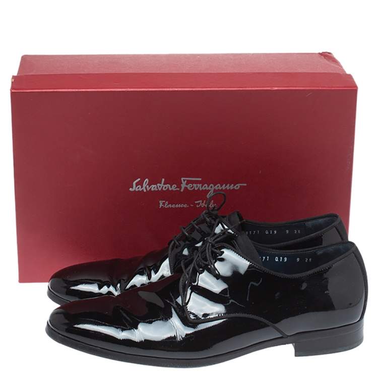 Pre Owned Salvatore Ferragamo Black Patent Leather Dimo Lace Oxford Size 43