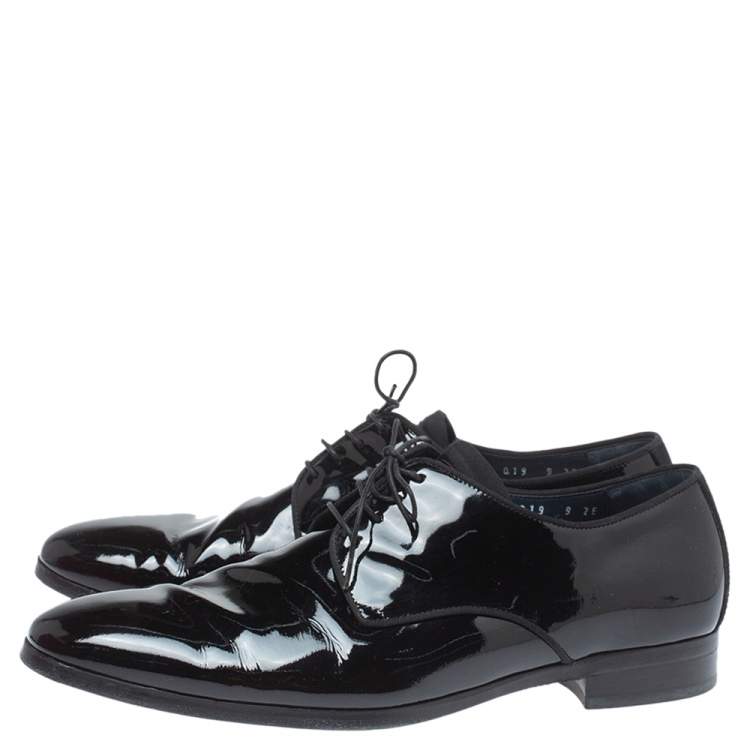 Pre Owned Salvatore Ferragamo Black Patent Leather Dimo Lace Oxford Size 43