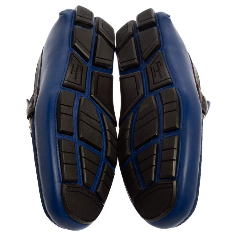 Pre Owned Salvatore Ferragamo Blue Leather Gancini Bit Slip On Loafers Size 42 