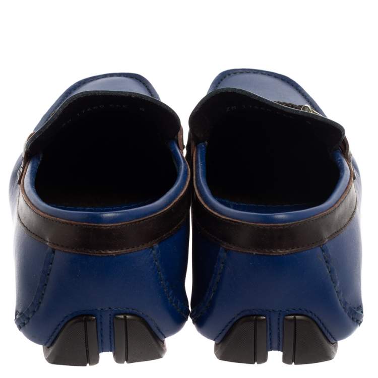 Pre Owned Salvatore Ferragamo Blue Leather Gancini Bit Slip On Loafers Size 42 