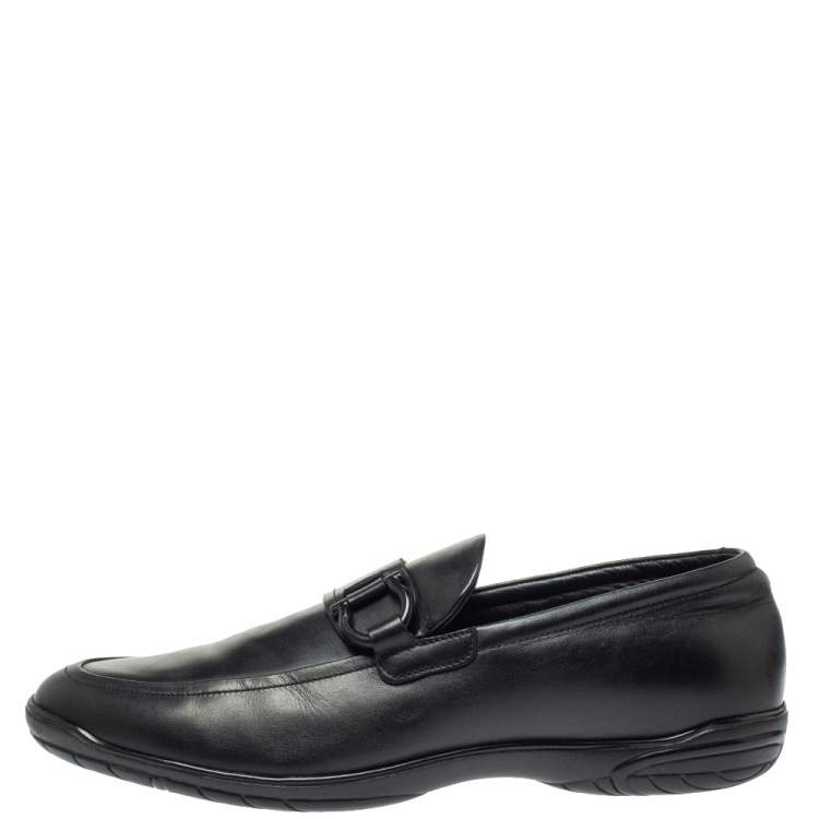 Pre Owned Salvatore Ferragamo Black Leather Gancio Slip On Loafer Size 43.5