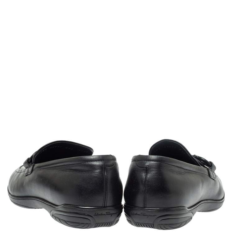 Pre Owned Salvatore Ferragamo Black Leather Gancio Slip On Loafer Size 43.5