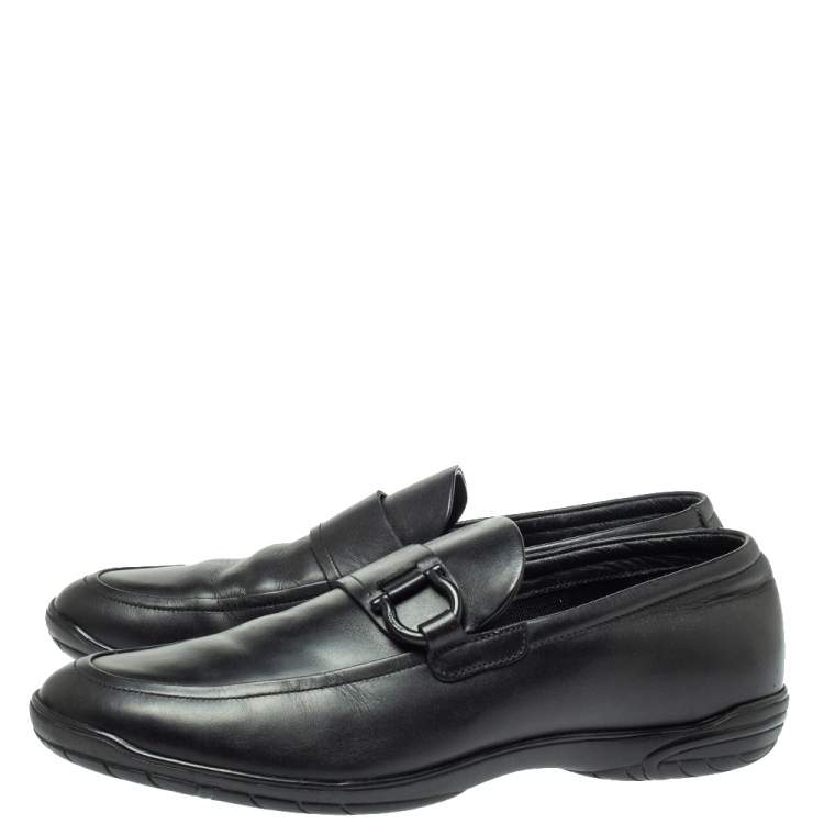 Pre Owned Salvatore Ferragamo Black Leather Gancio Slip On Loafer Size 43.5