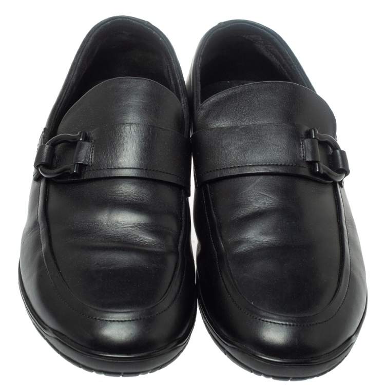 Pre Owned Salvatore Ferragamo Black Leather Gancio Slip On Loafer Size 43.5
