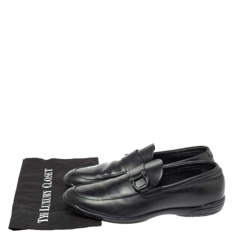 Pre Owned Salvatore Ferragamo Black Leather Gancio Slip On Loafer Size 43.5