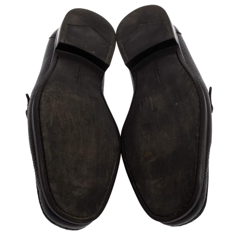 Pre Owned Salvatore Ferragamo Black Leather Gancini Loafers Size 43