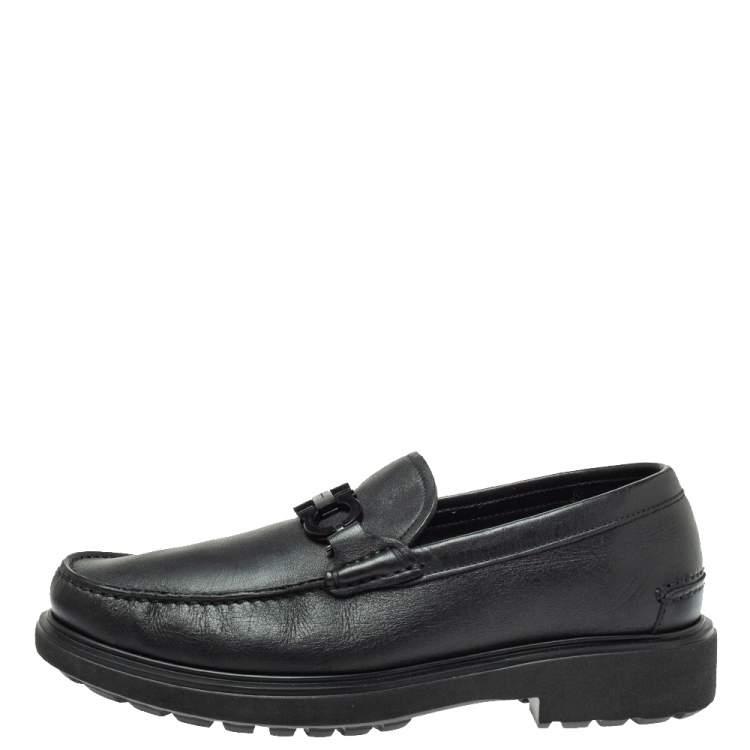 Pre Owned Salvatore Ferragamo Black Leather Double Gancio Loafers Size 40