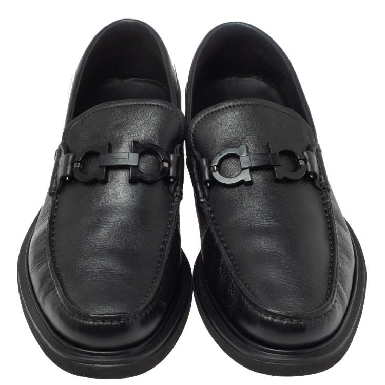 Pre Owned Salvatore Ferragamo Black Leather Double Gancio Loafers Size 40