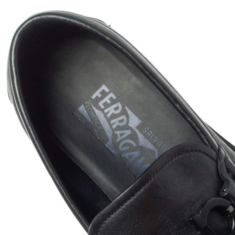 Pre Owned Salvatore Ferragamo Black Leather Double Gancio Loafers Size 40
