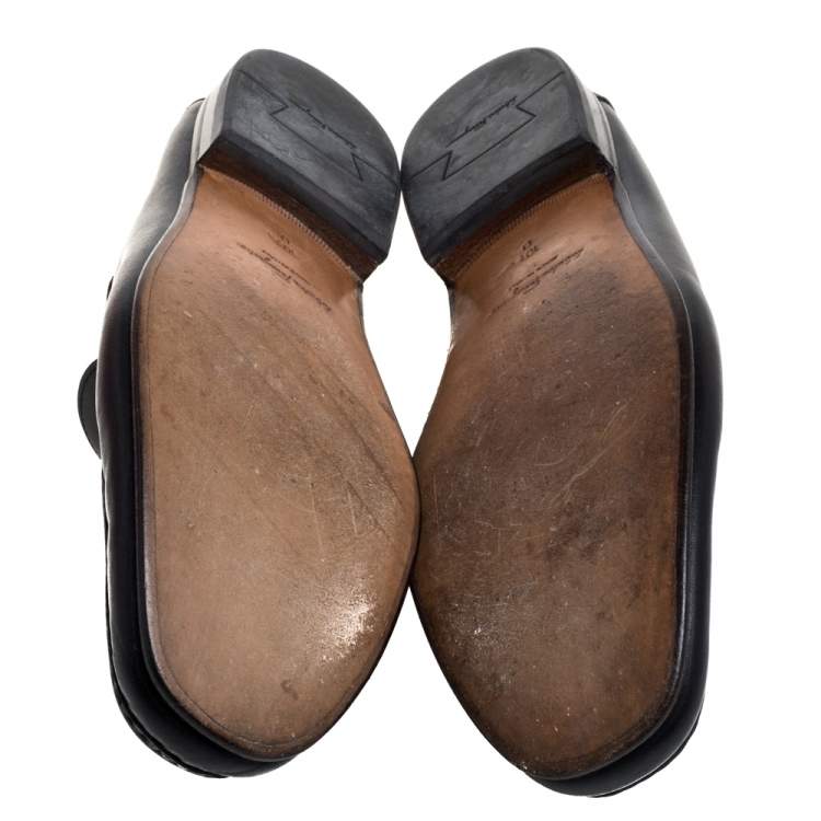 Pre Owned  Salvatore Ferragamo Black Leather Gancini Bit Loafers Size 44.5