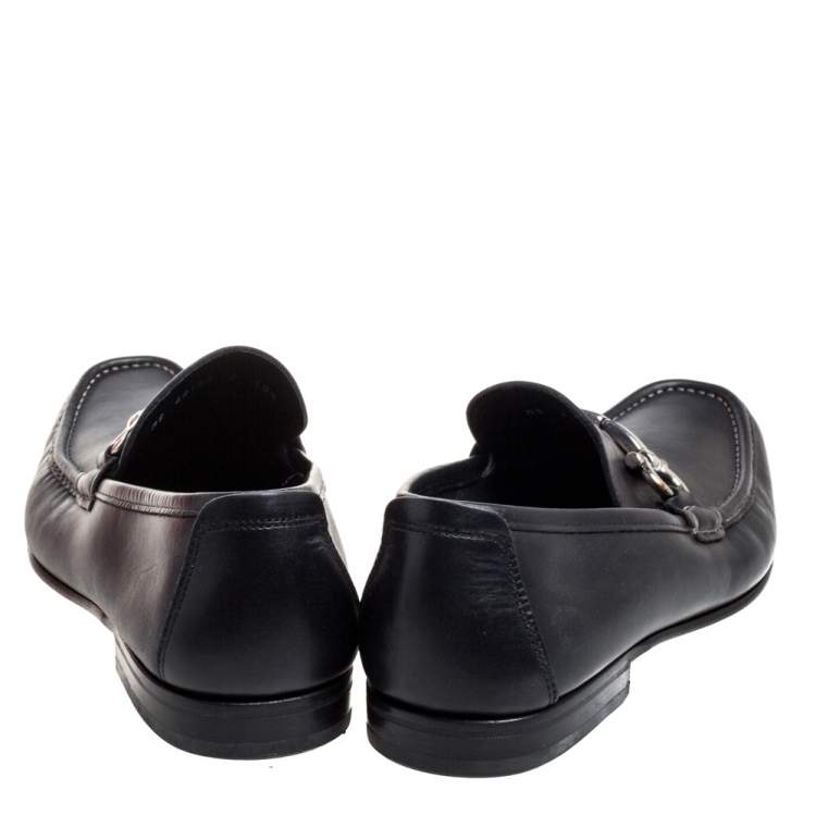 Pre Owned  Salvatore Ferragamo Black Leather Gancini Bit Loafers Size 44.5