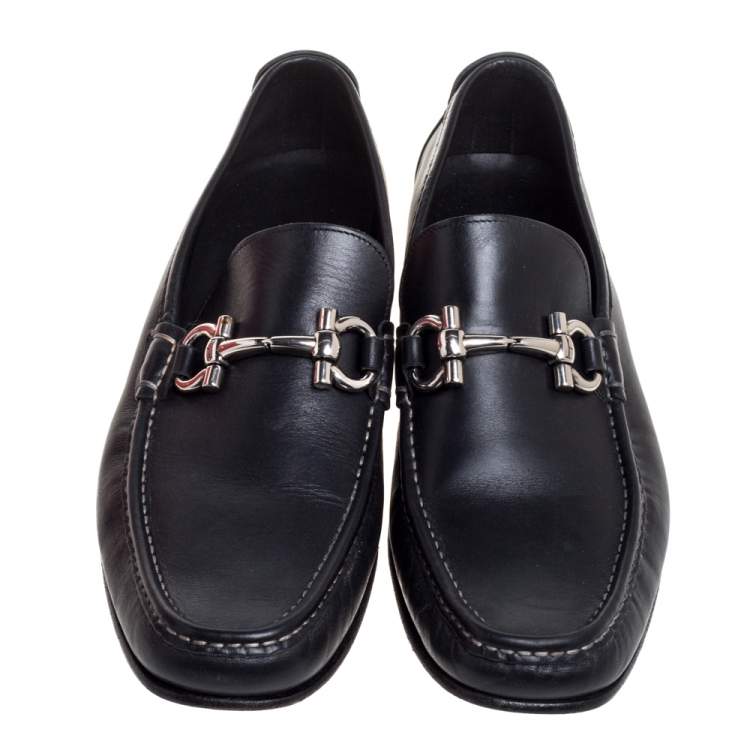 Pre Owned  Salvatore Ferragamo Black Leather Gancini Bit Loafers Size 44.5