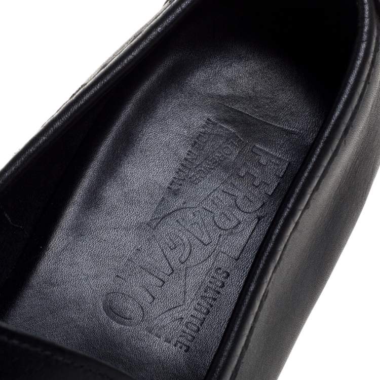 Pre Owned  Salvatore Ferragamo Black Leather Gancini Bit Loafers Size 44.5