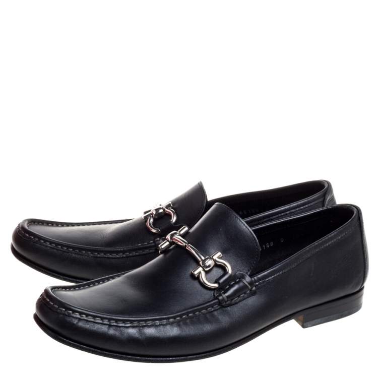 Pre Owned  Salvatore Ferragamo Black Leather Gancini Bit Loafers Size 44.5