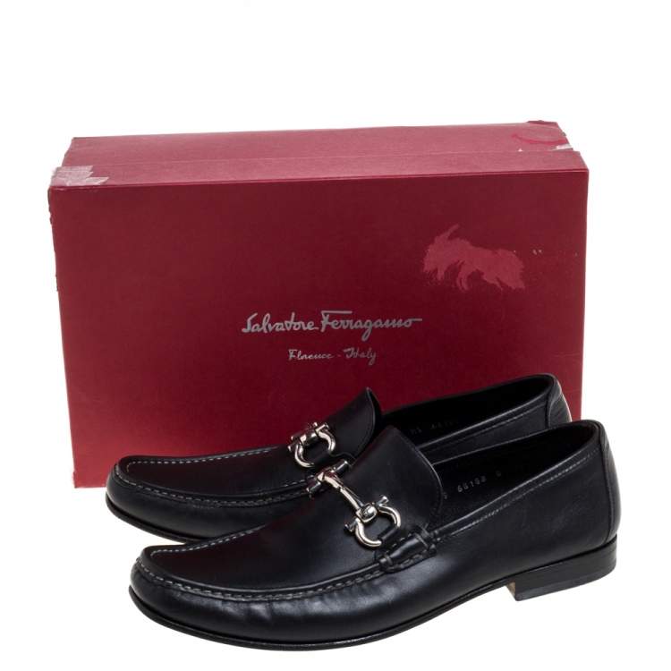 Pre Owned  Salvatore Ferragamo Black Leather Gancini Bit Loafers Size 44.5