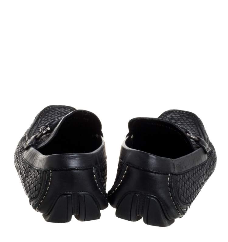Pre Owned Salvatore Ferragamo Woven Black Leather Parigi Bit Loafers Size 44