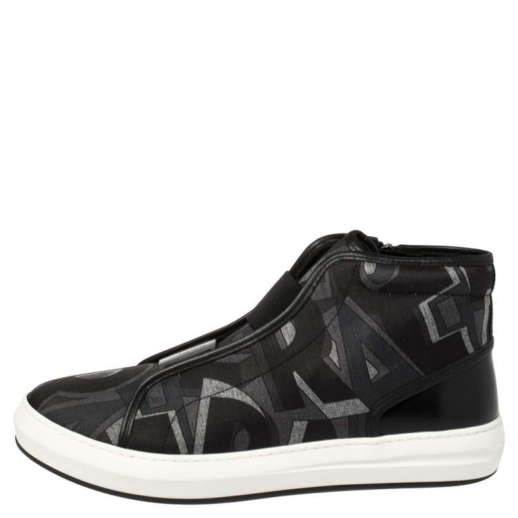 Pre Owned Salvatore Ferragamo Black Printed Canvas And Leather High Top Sneakers Size 44.5