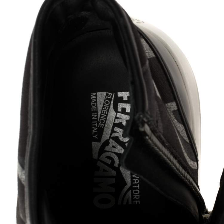 Pre Owned Salvatore Ferragamo Black Printed Canvas And Leather High Top Sneakers Size 44.5