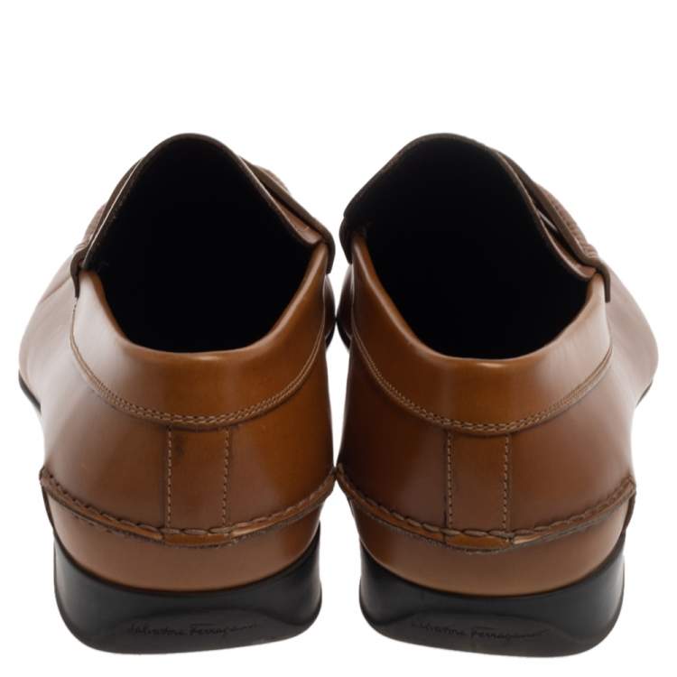 Pre Owned Salvatore Ferragamo Tan Glaze Leather Penny Loafers Size 41