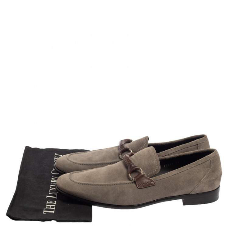 Pre Owned Salvatore Ferragamo Grey Suede Gancini Loafers Size 45
