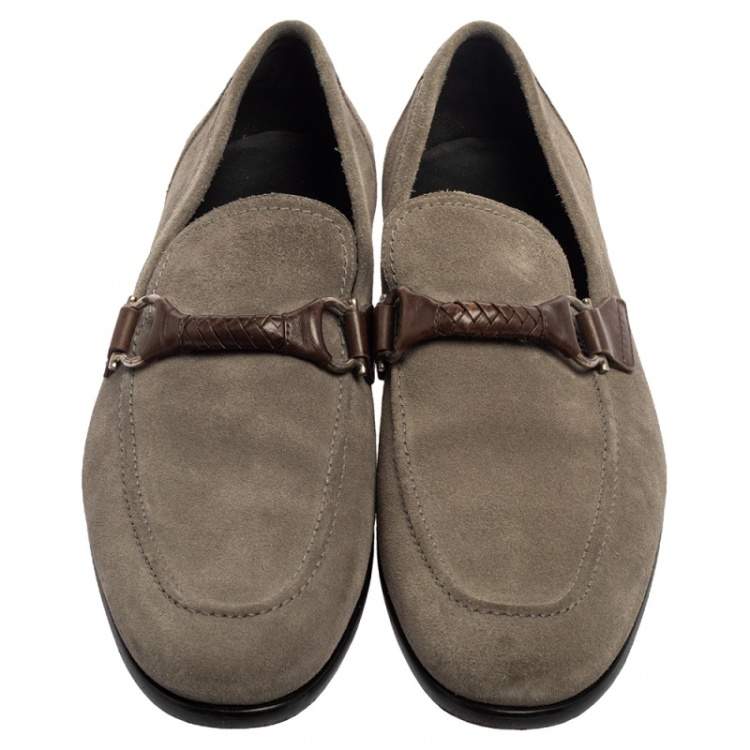 Pre Owned Salvatore Ferragamo Grey Suede Gancini Loafers Size 45