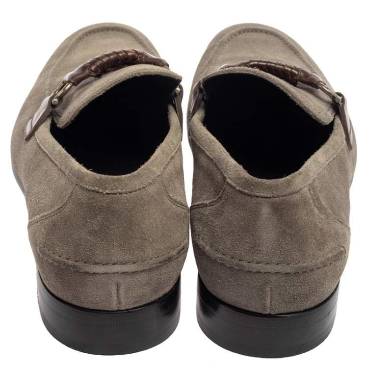 Pre Owned Salvatore Ferragamo Grey Suede Gancini Loafers Size 45