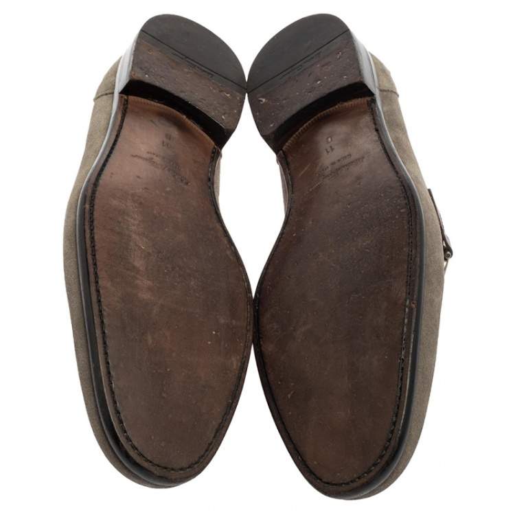 Pre Owned Salvatore Ferragamo Grey Suede Gancini Loafers Size 45