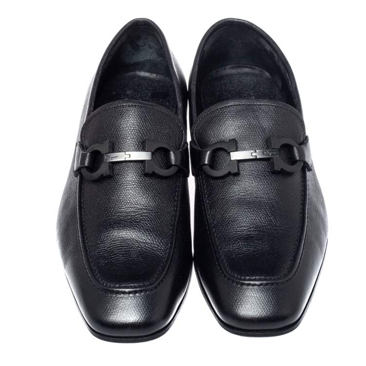Pre Owned Salvatore Ferragamo Black Leather Double Gancio Loafers Size 40.5