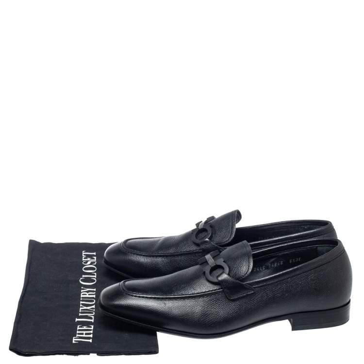 Pre Owned Salvatore Ferragamo Black Leather Double Gancio Loafers Size 40.5