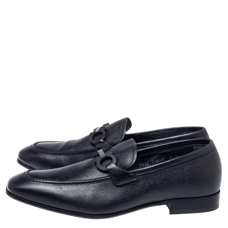 Pre Owned Salvatore Ferragamo Black Leather Double Gancio Loafers Size 40.5