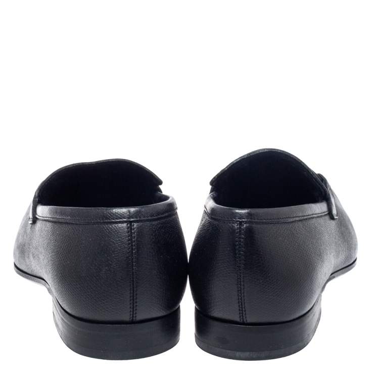 Pre Owned Salvatore Ferragamo Black Leather Double Gancio Loafers Size 40.5