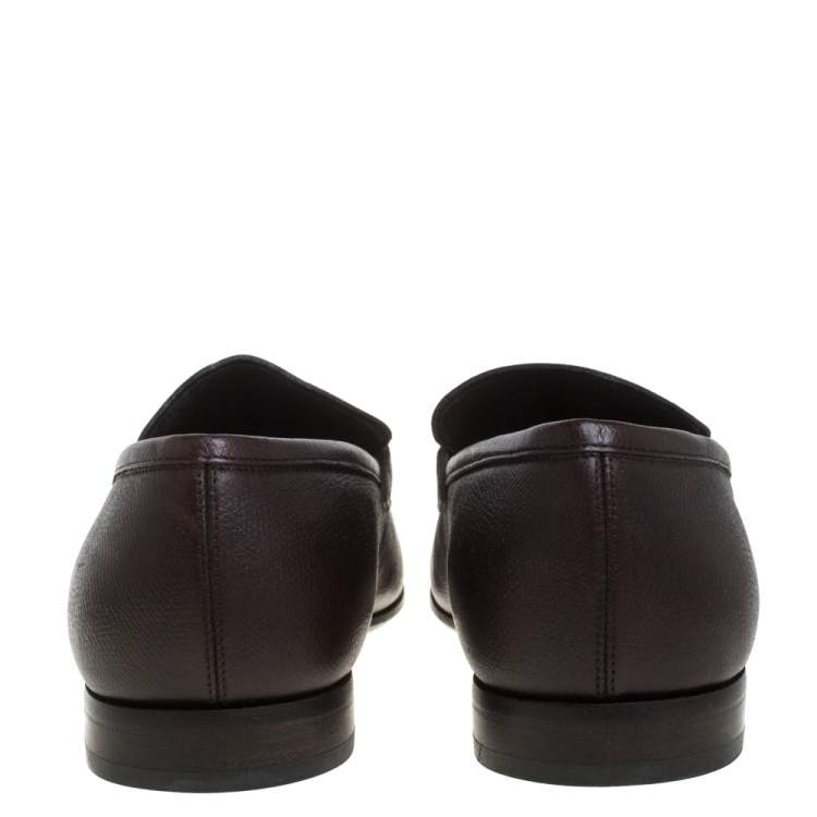 Pre Owned Salvatore Ferragamo Dark Brown Leather Double Gancio Loafers Size 40.5