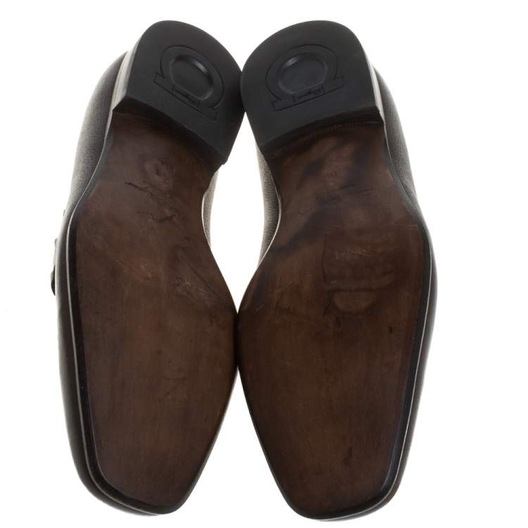 Pre Owned Salvatore Ferragamo Dark Brown Leather Double Gancio Loafers Size 40.5